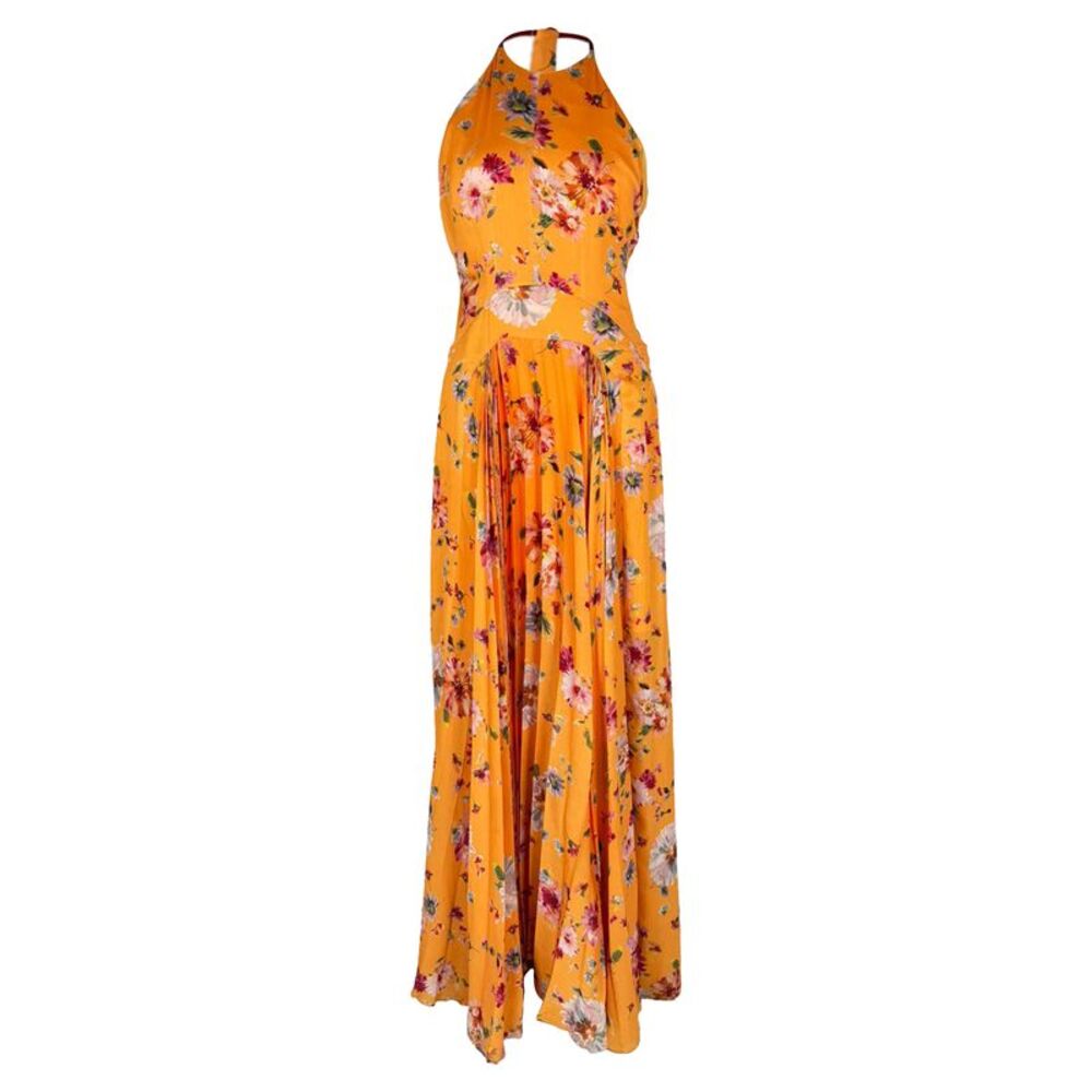 Galvan London Floral-Print Pleated Maxi Dress in Multicolor Polyester